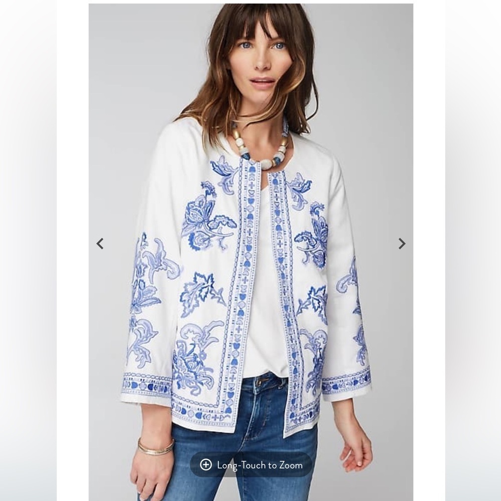 J.Jill Lightweight Embroidered Open Front Jacket 3/4 Sleeve Women’s Size Medium - Picture 6 of 12